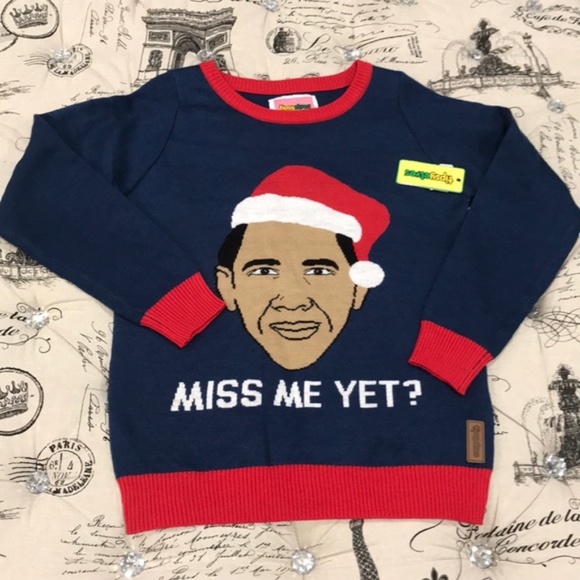 TIPSY ELVES Obama Funny Ugly Christmas Sweater - Picture 6 of 7